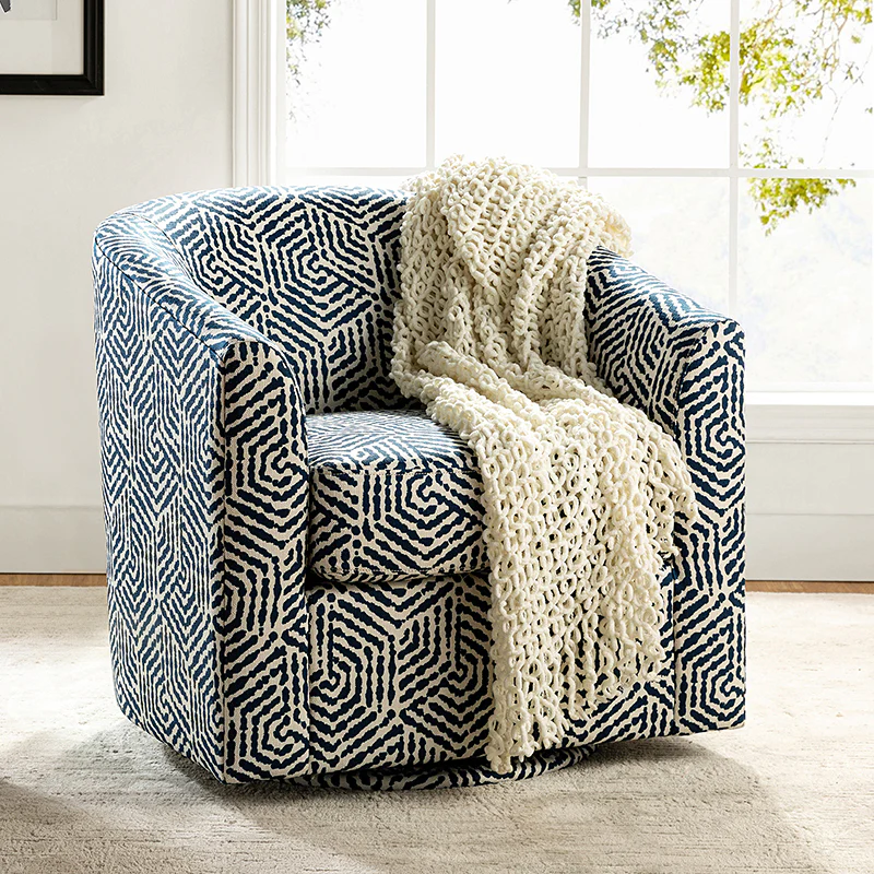 Pablo Modern Swivel Barrel Chair with Upholstered Fabric & Metal Base - Image 42