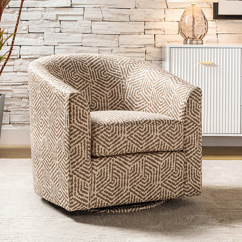 Pablo Modern Swivel Barrel Chair with Upholstered Fabric & Metal Base - Image 49