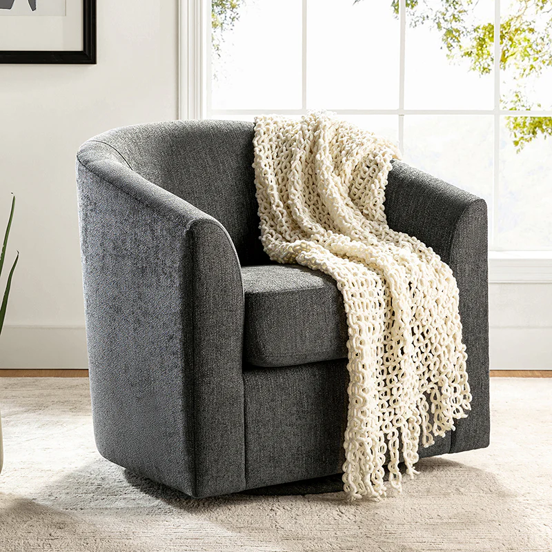 Pablo Modern Swivel Barrel Chair with Upholstered Fabric & Metal Base - Image 58