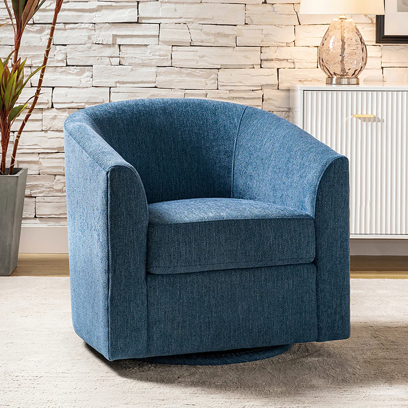 Pablo Modern Swivel Barrel Chair with Upholstered Fabric & Metal Base - Image 9