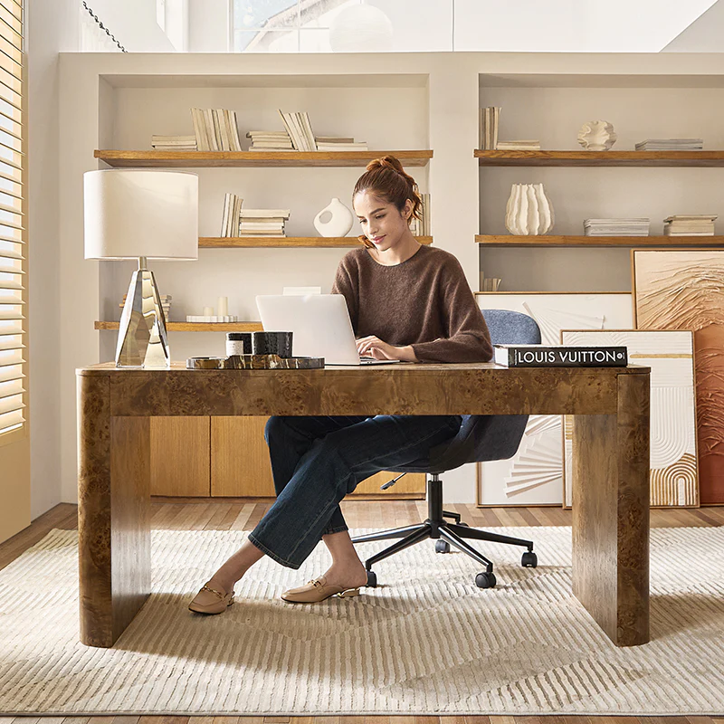 Poplar Burl Desk in Natural Modern Style - Image 10