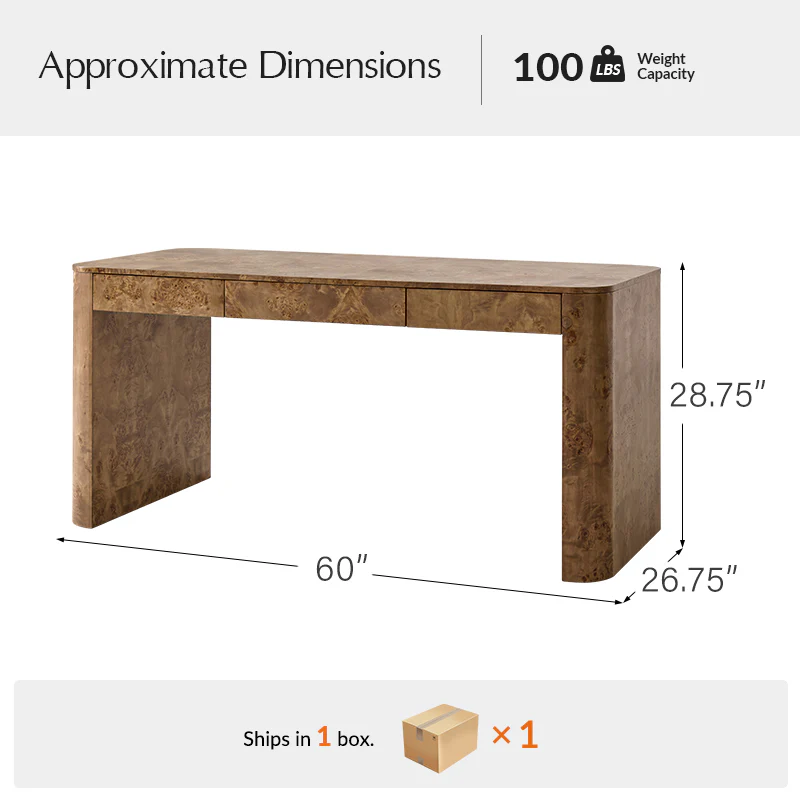Poplar Burl Desk in Natural Modern Style - Image 11