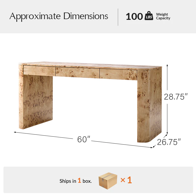 Poplar Burl Desk in Natural Modern Style - Image 3