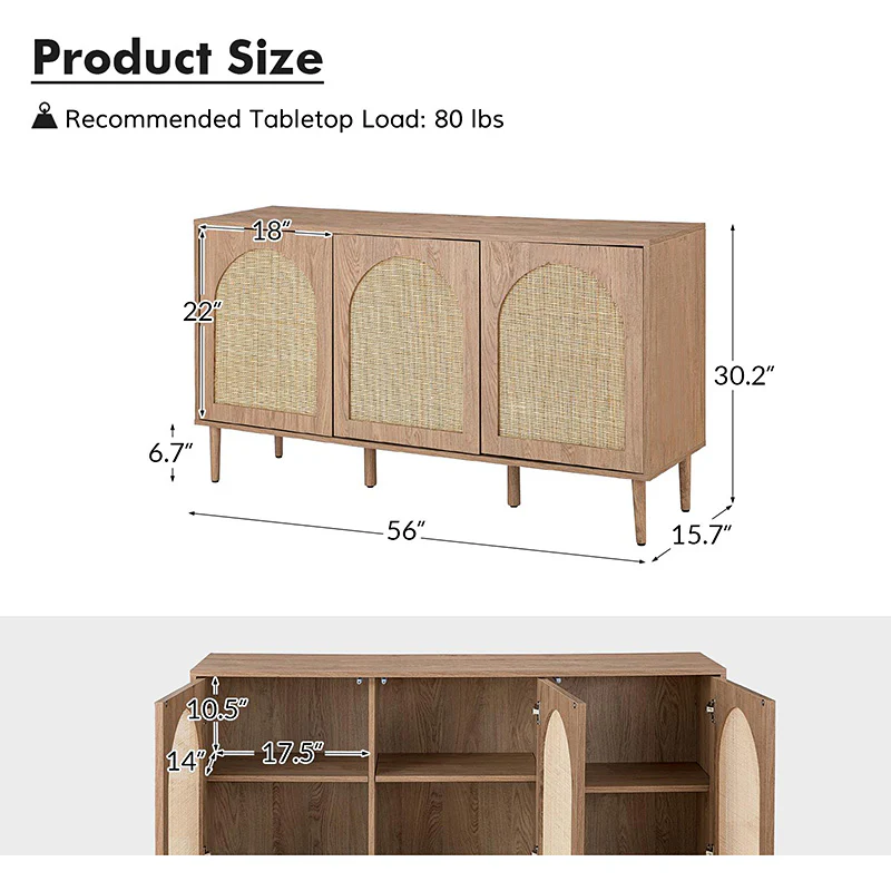 Posey 56″ Wood & Rattan Sideboard – Modern Coastal Storage Cabinet - Image 11