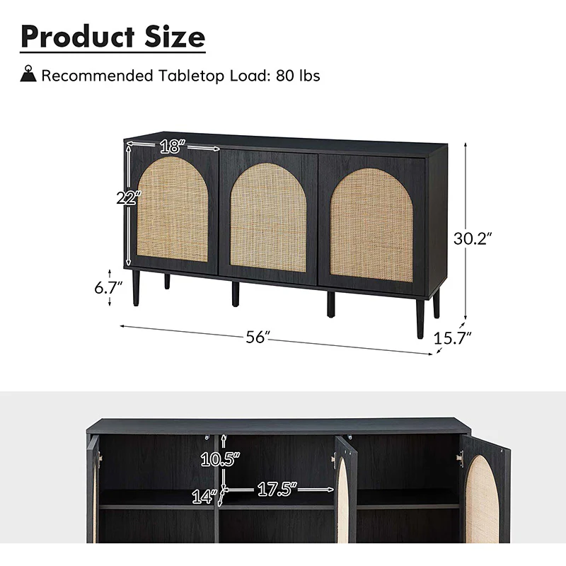 Posey 56″ Wood & Rattan Sideboard – Modern Coastal Storage Cabinet - Image 3