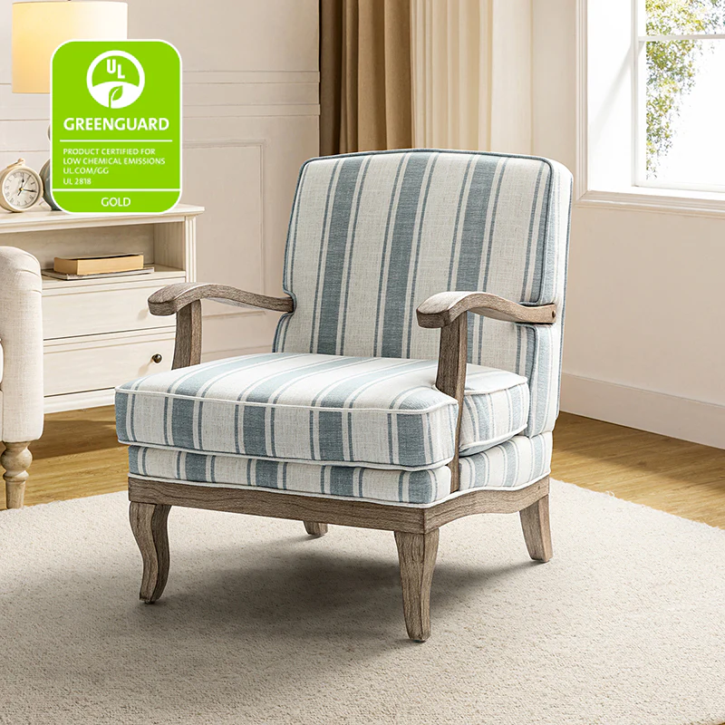 Randolph Romantic Upholstered Stripes Armchair with Solid Wood Armrests - Image 10