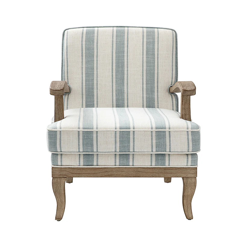 Randolph Romantic Upholstered Stripes Armchair with Solid Wood Armrests - Image 12