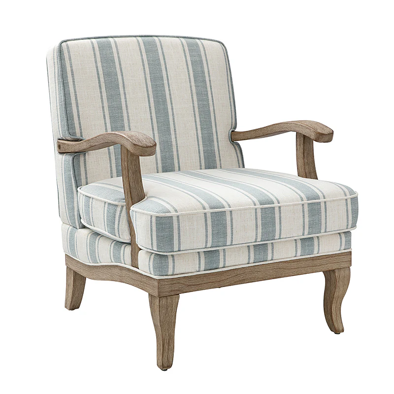 Randolph Romantic Upholstered Stripes Armchair with Solid Wood Armrests - Image 13