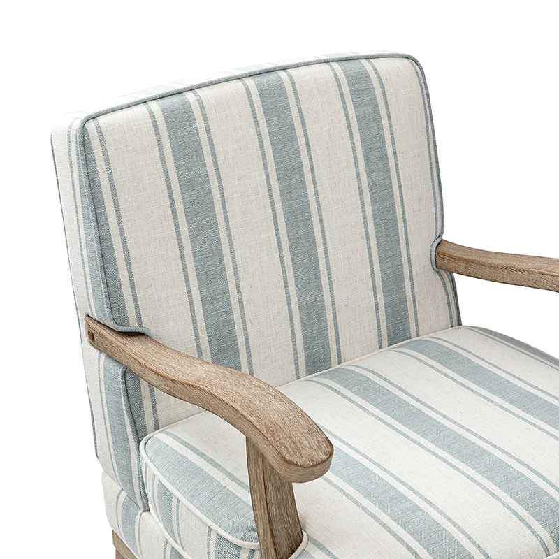 Randolph Romantic Upholstered Stripes Armchair with Solid Wood Armrests - Image 14