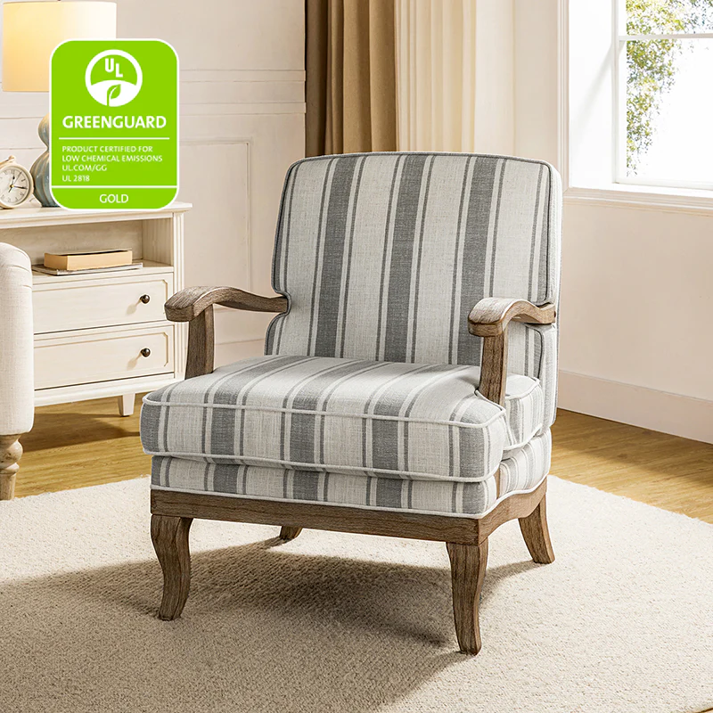 Randolph Romantic Upholstered Stripes Armchair with Solid Wood Armrests - Image 18