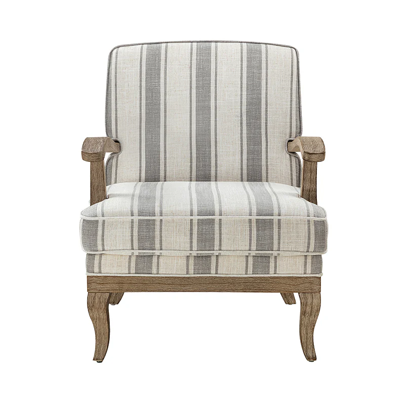 Randolph Romantic Upholstered Stripes Armchair with Solid Wood Armrests - Image 20