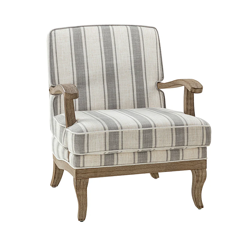 Randolph Romantic Upholstered Stripes Armchair with Solid Wood Armrests - Image 21