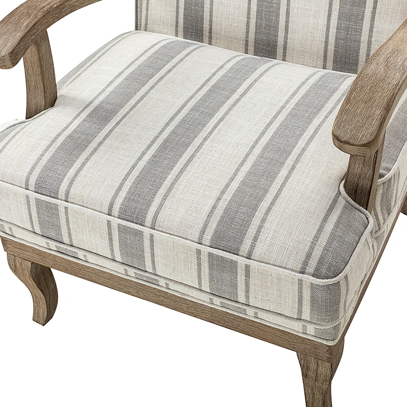 Randolph Romantic Upholstered Stripes Armchair with Solid Wood Armrests - Image 24