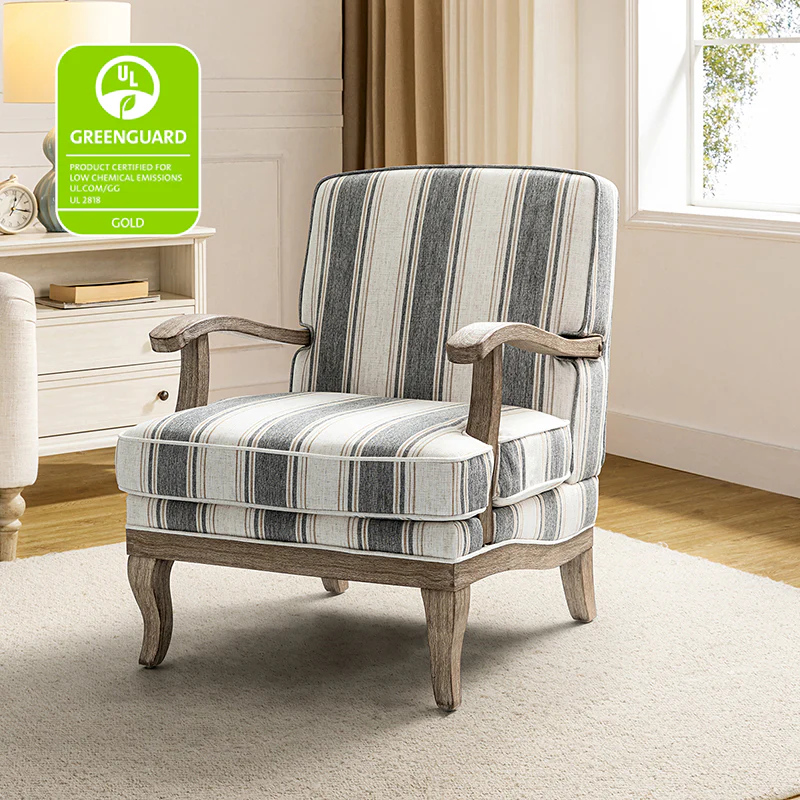 Randolph Romantic Upholstered Stripes Armchair with Solid Wood Armrests - Image 26