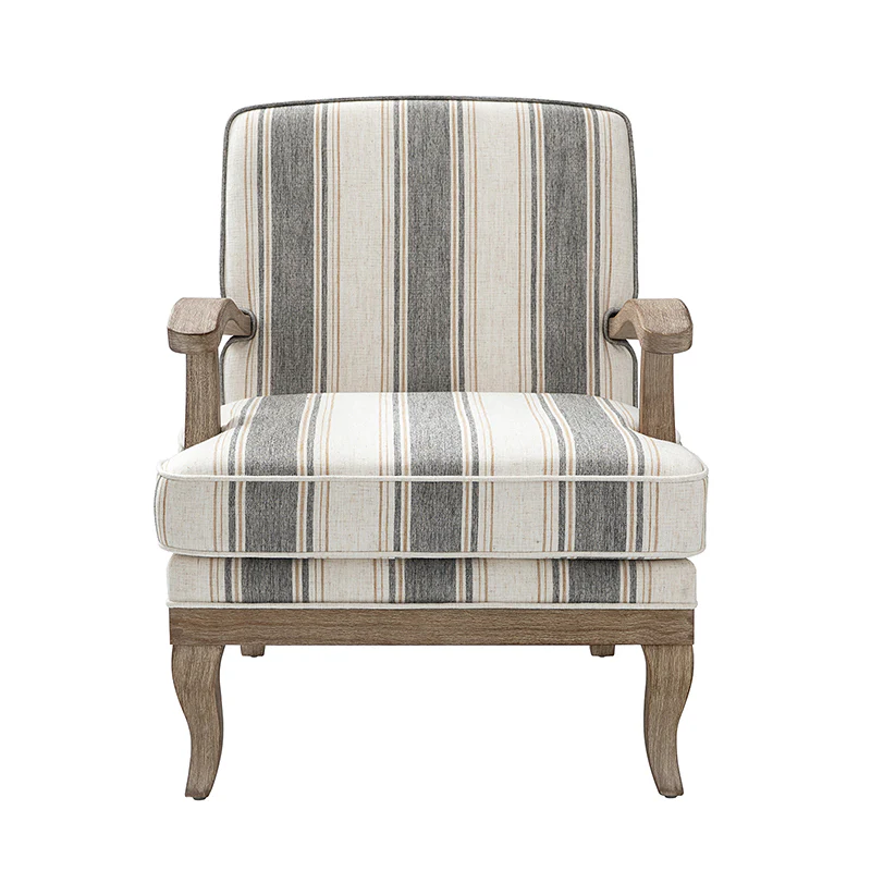Randolph Romantic Upholstered Stripes Armchair with Solid Wood Armrests - Image 28