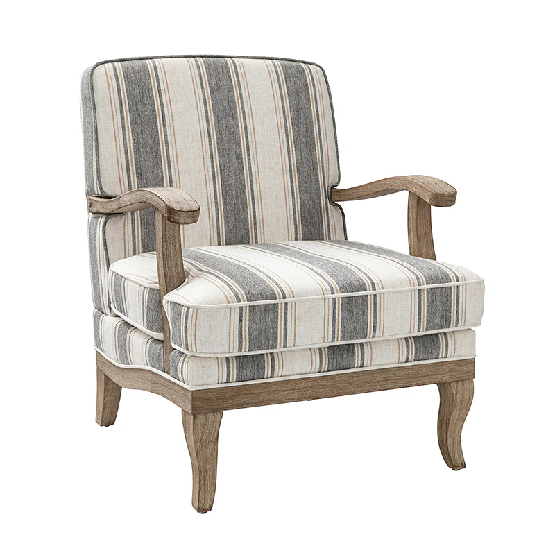 Randolph Romantic Upholstered Stripes Armchair with Solid Wood Armrests - Image 29