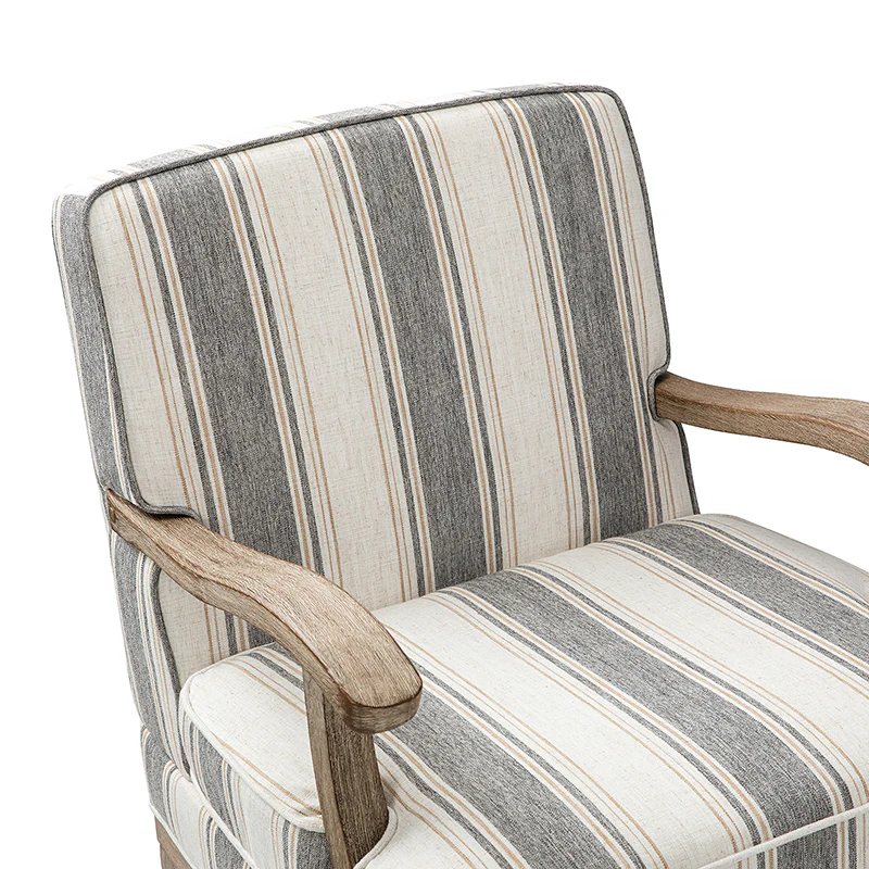 Randolph Romantic Upholstered Stripes Armchair with Solid Wood Armrests - Image 30