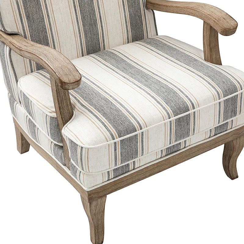Randolph Romantic Upholstered Stripes Armchair with Solid Wood Armrests - Image 31