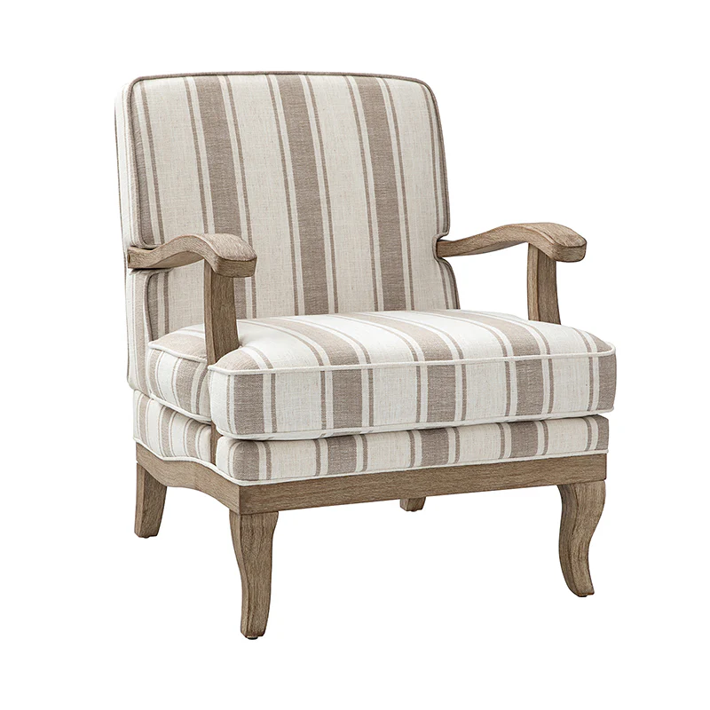 Randolph Romantic Upholstered Stripes Armchair with Solid Wood Armrests - Image 5