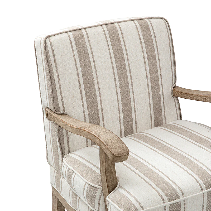 Randolph Romantic Upholstered Stripes Armchair with Solid Wood Armrests - Image 6