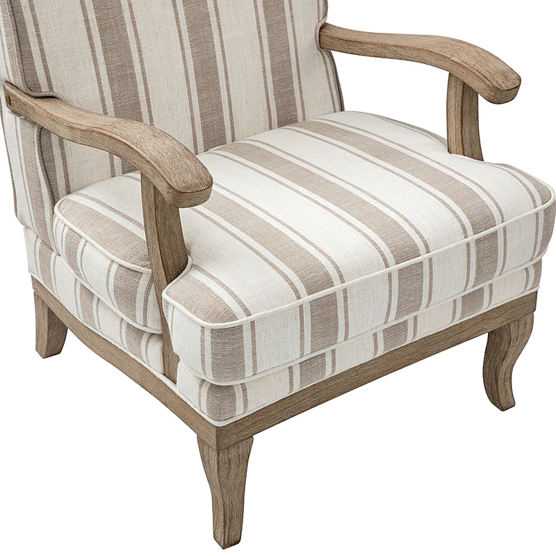Randolph Romantic Upholstered Stripes Armchair with Solid Wood Armrests - Image 7