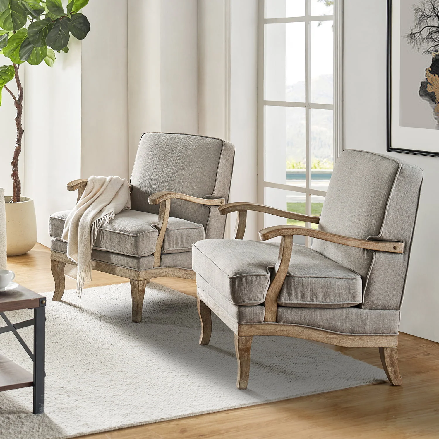 Randolph Farmhouse Upholstered Accent Chair with Wooden Legs(Optional Types) - Image 47