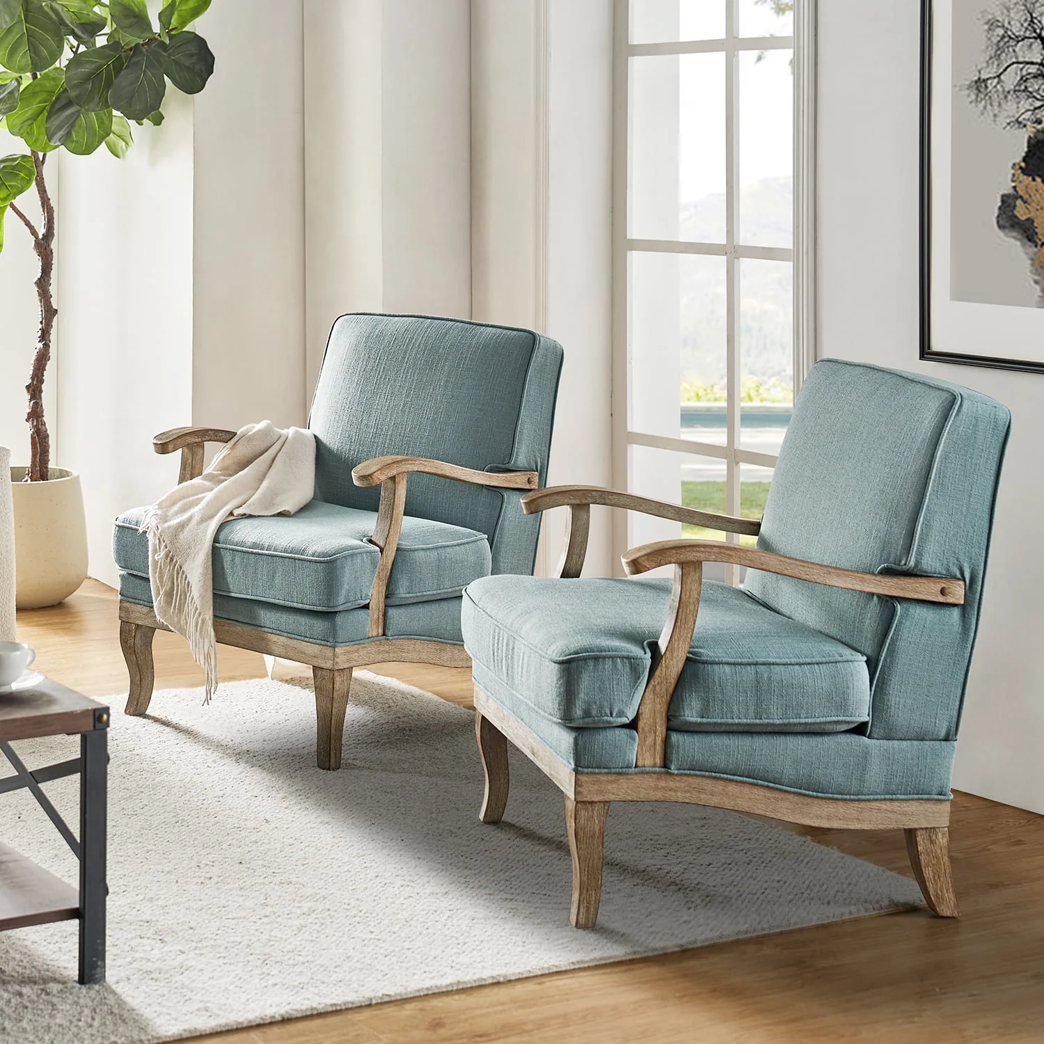 Randolph Farmhouse Upholstered Accent Chair with Wooden Legs(Optional Types) - Image 59