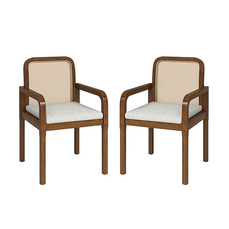 Kevin Mid Century Modern Ratten Dining Accent Chair Set of 2 - Image 12