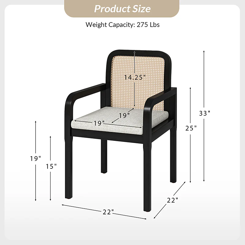 Kevin Mid Century Modern Ratten Dining Accent Chair Set of 2 - Image 3