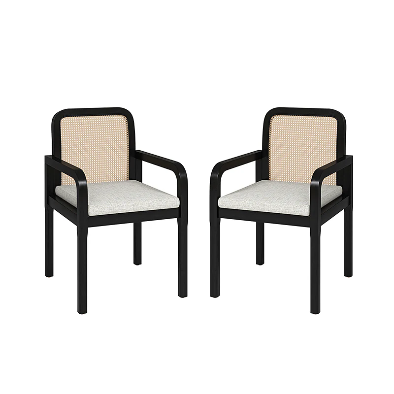 Kevin Mid Century Modern Ratten Dining Accent Chair Set of 2 - Image 4