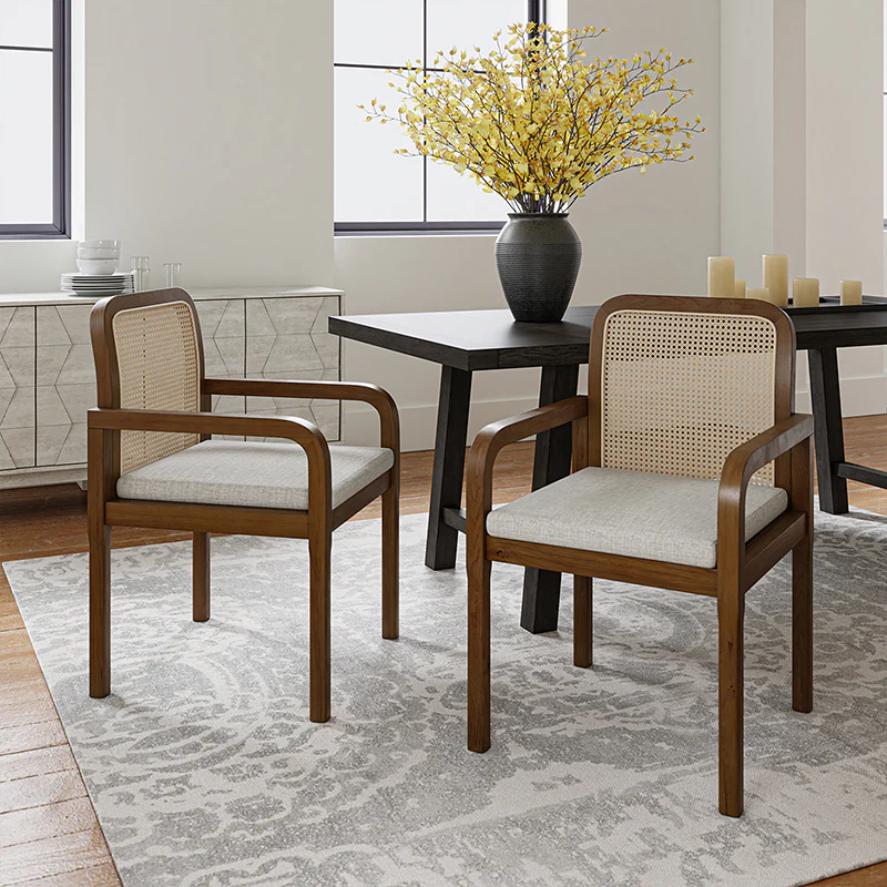 Kevin Mid Century Modern Ratten Dining Accent Chair Set of 2 - Image 9