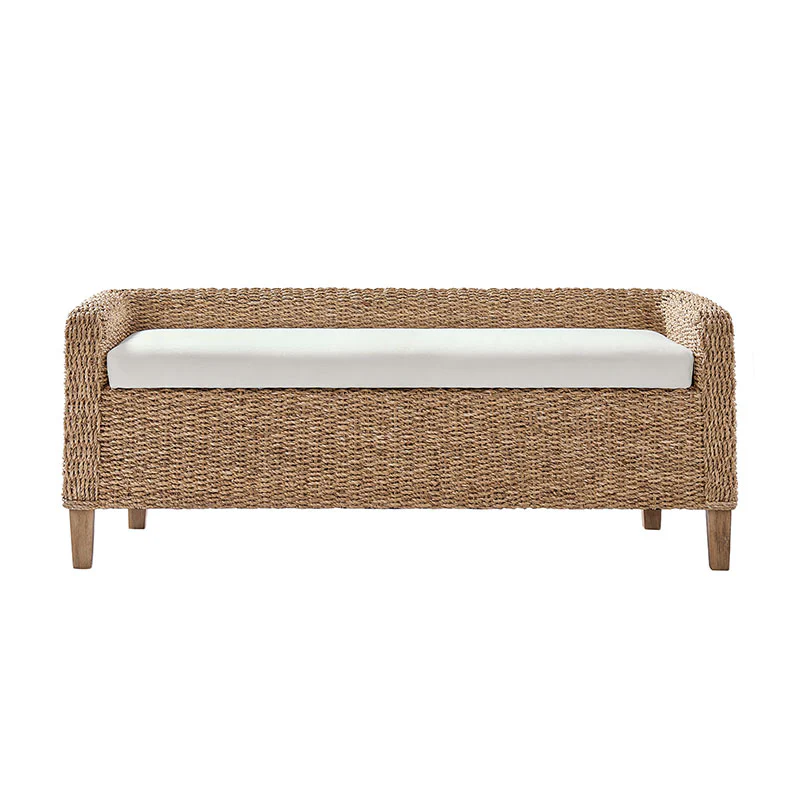 Candela Rattan Bench with Storage and Cream Cushion - Image 5