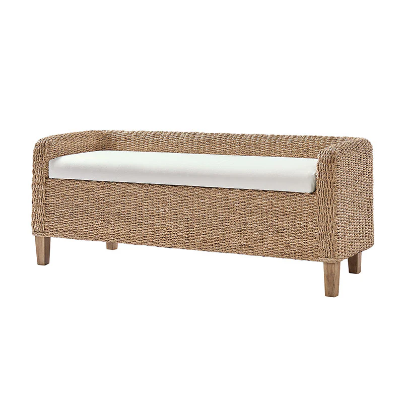Candela Rattan Bench with Storage and Cream Cushion - Image 6
