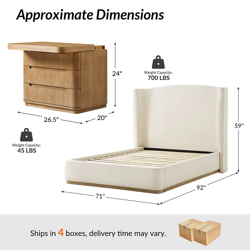 Ravona Modern 3-Piece Bedroom Bundle with Wingback Bed & Nightstands - Image 3