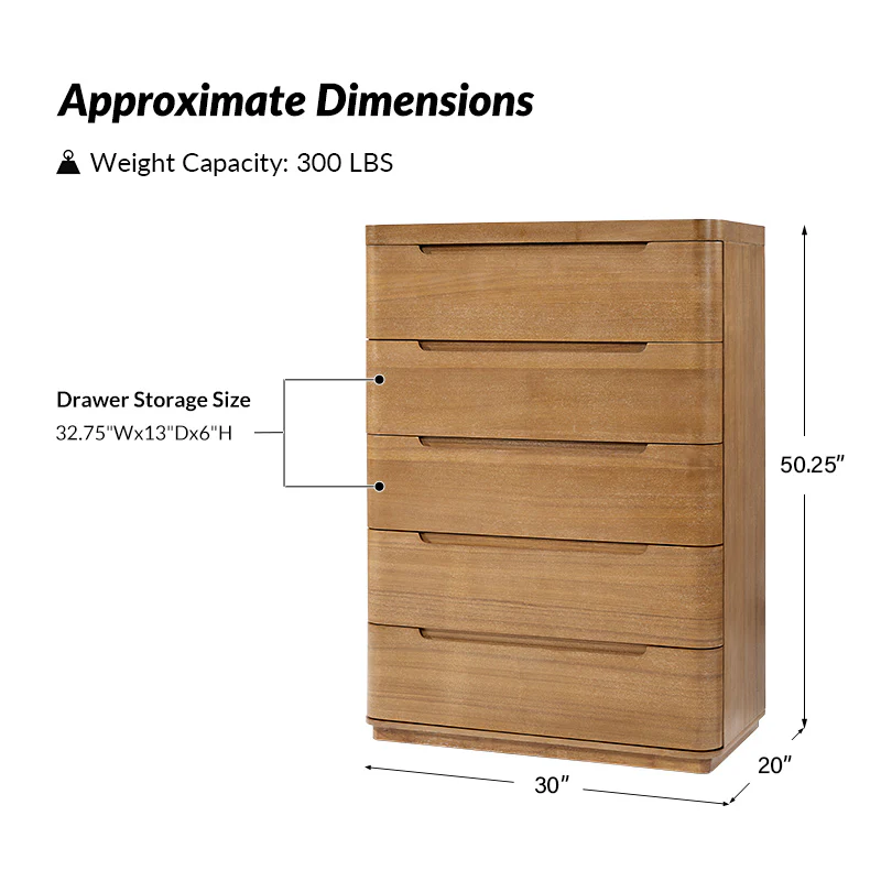 Ravona Modern Natural Wood 5-Drawer Chest - Image 3