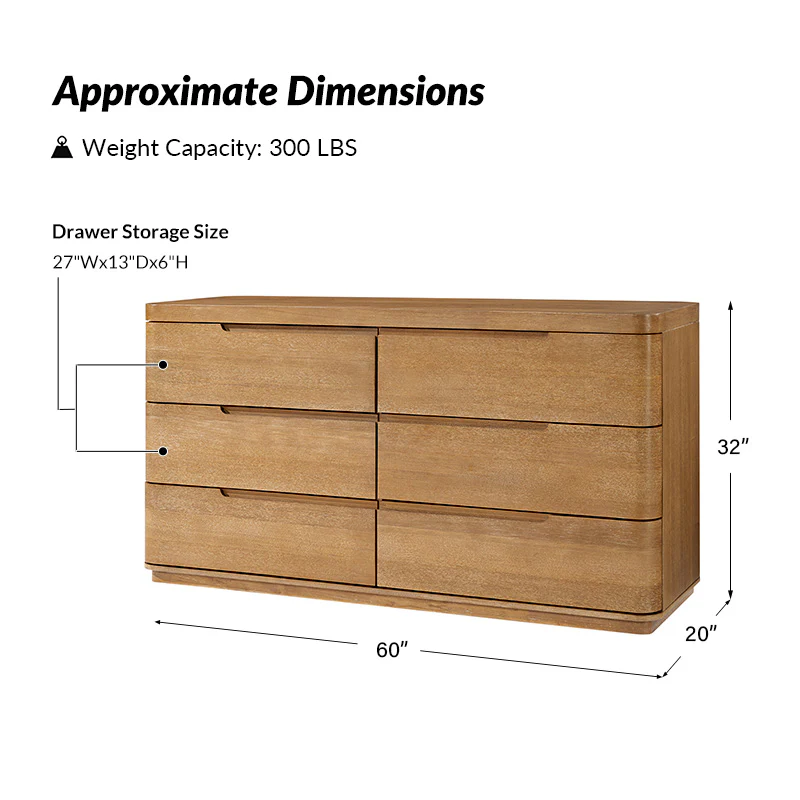 Ravona Modern Rubber Wood 6-Drawer Dresser - Image 3
