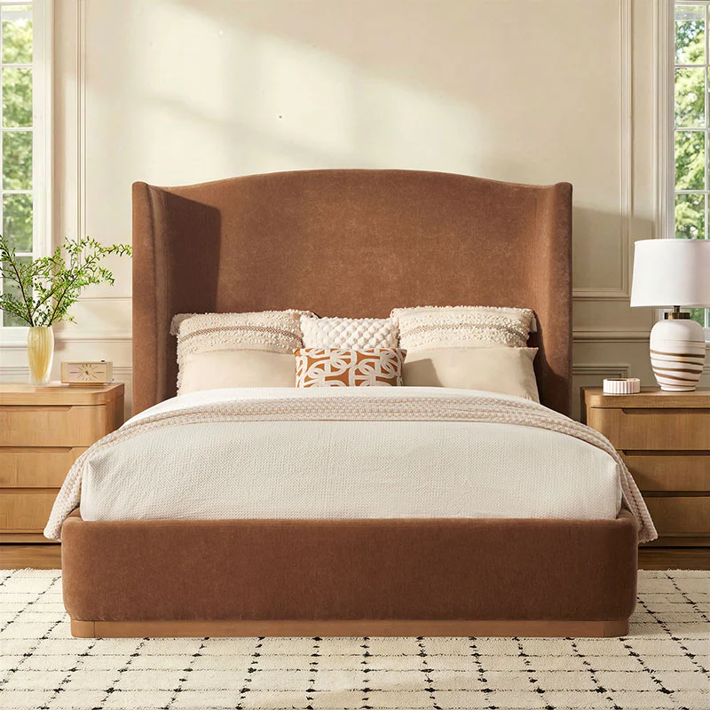 Ravona Modern Upholstered wingback Bed in Chenille - Image 25