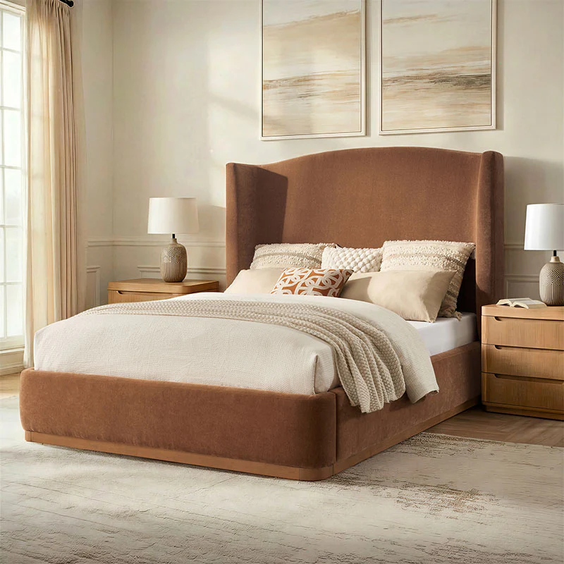 Ravona Modern Upholstered wingback Bed in Chenille - Image 26