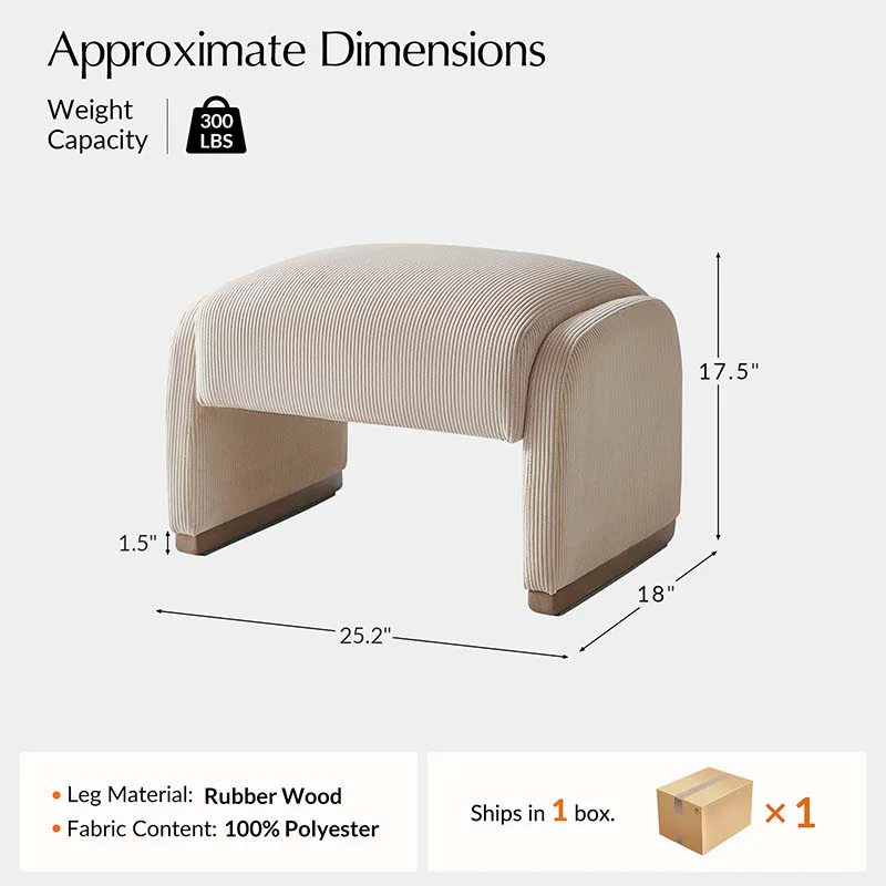 Richard Rounded Modern Design Corduroy Ottoman - Image 3