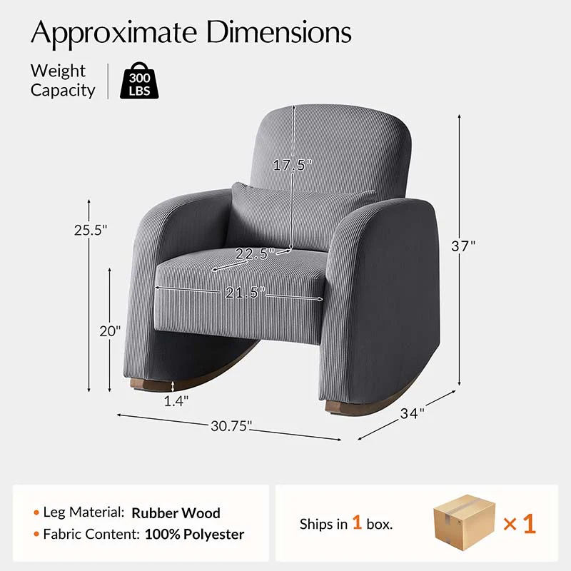 Richard Modern Solid Wood Rocking Chair with Lumbar Pillow - Image 11