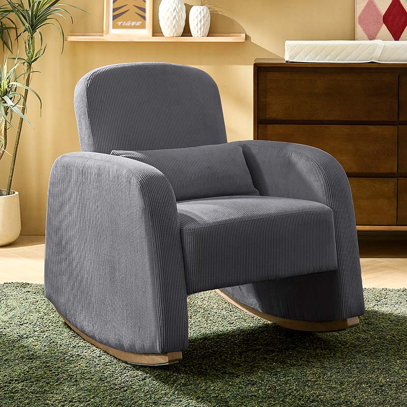 Richard Modern Solid Wood Rocking Chair with Lumbar Pillow - Image 9
