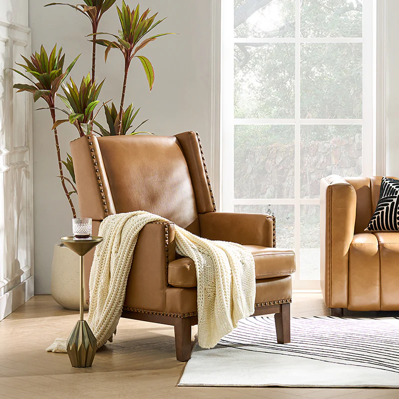 Rosa Genuine Leather Mid-Century Modern Style Accent Chair - Image 10