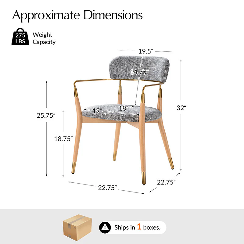 Sabina Modern Dining Chair with Wooden Legs & Metal Armrests ,Set of 2 - Image 11