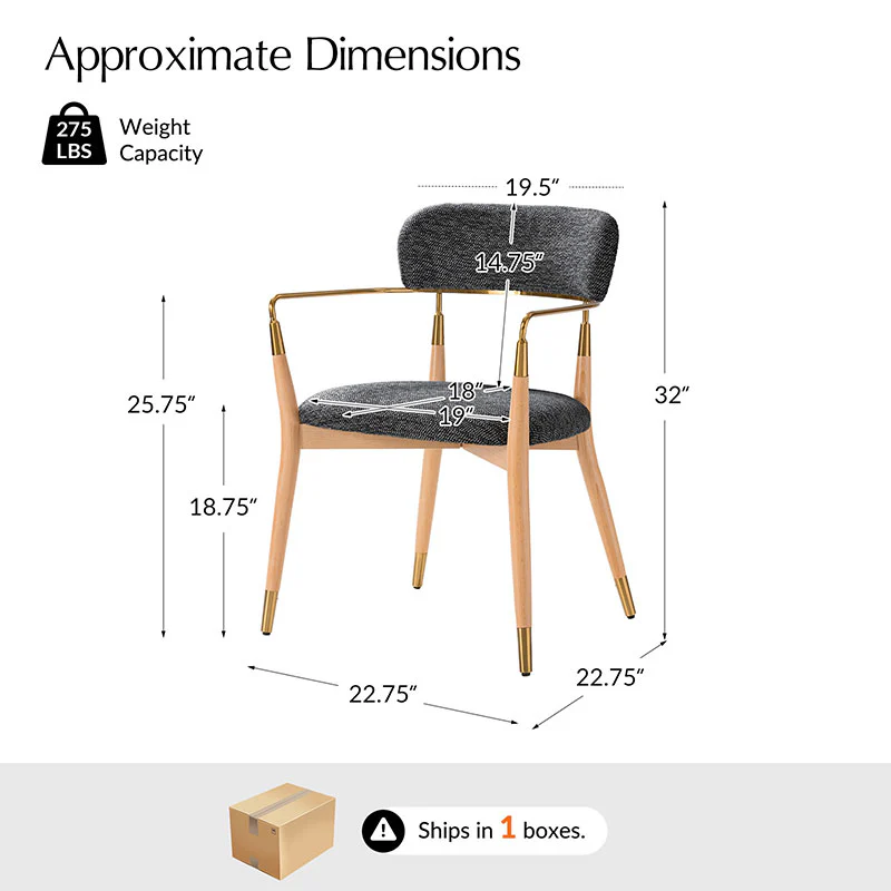 Sabina Modern Dining Chair with Wooden Legs & Metal Armrests ,Set of 2 - Image 3