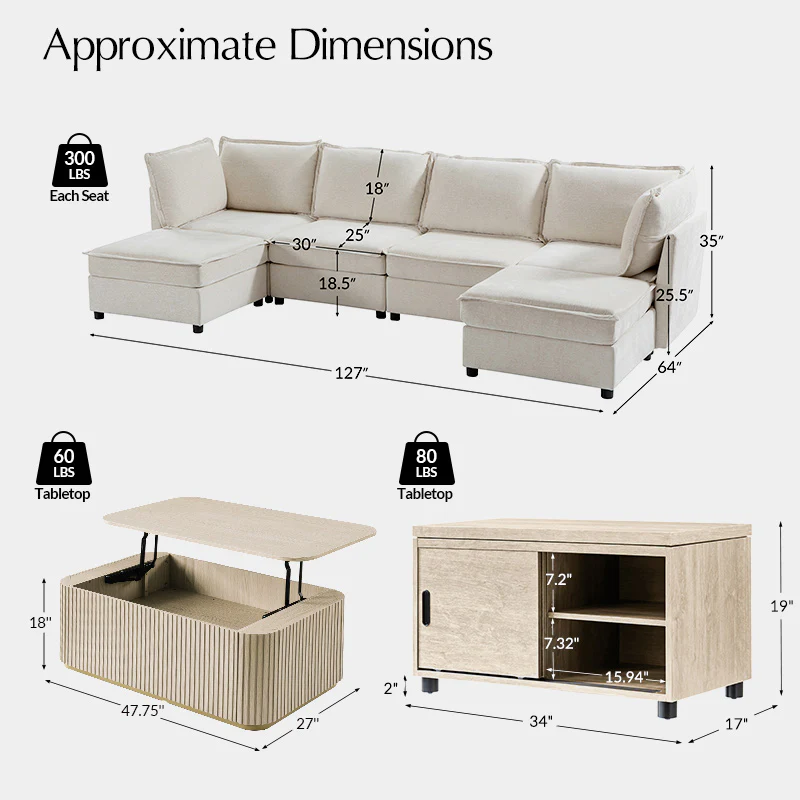 Harmetrix Large Modular Sectional Sofa Set with Storage – Soft Fabric Couch with Any Table & Coffee Table - Image 11