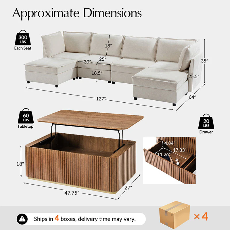 Harmetrix Large Modular Sectional Sofa Set with Storage – Soft Fabric Couch with Any Table & Coffee Table - Image 19
