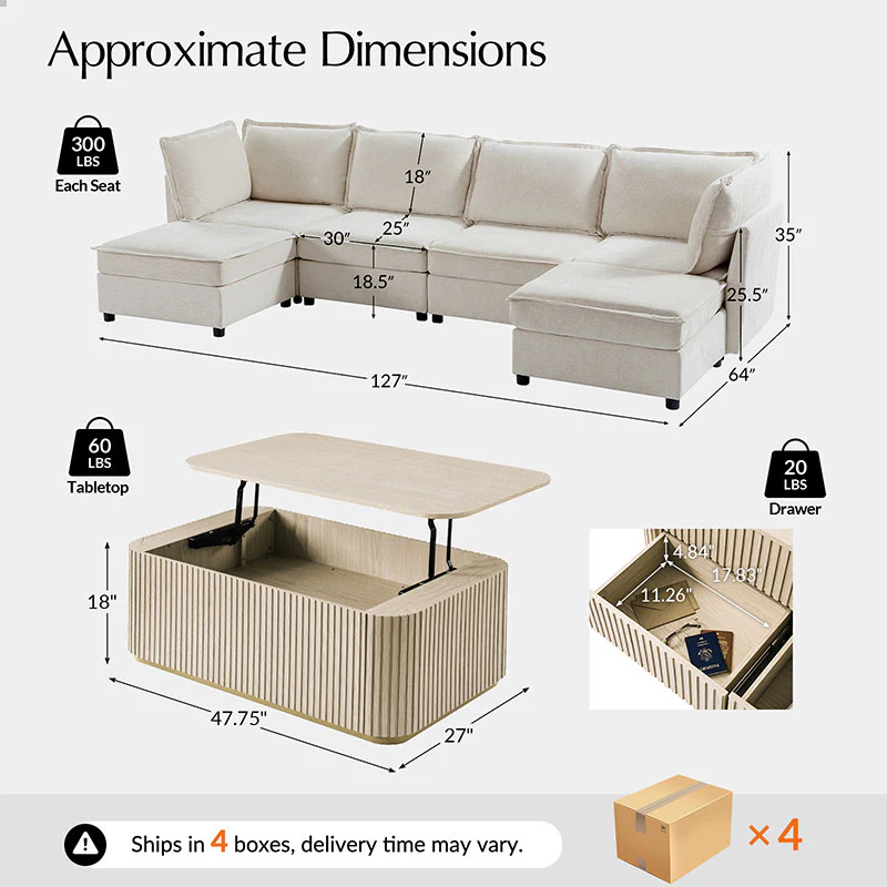 Harmetrix Large Modular Sectional Sofa Set with Storage – Soft Fabric Couch with Any Table & Coffee Table - Image 28