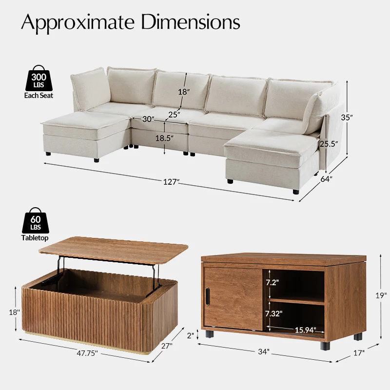 Harmetrix Large Modular Sectional Sofa Set with Storage – Soft Fabric Couch with Any Table & Coffee Table - Image 3