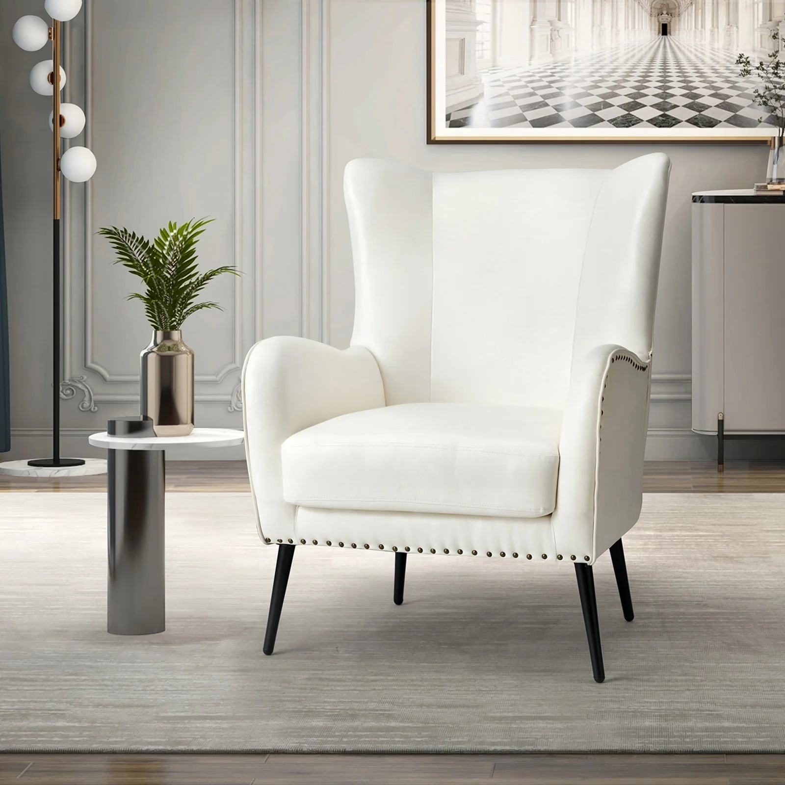 Shepherd Wingback Vegan Leather Armchair(Optional Types) - Image 49