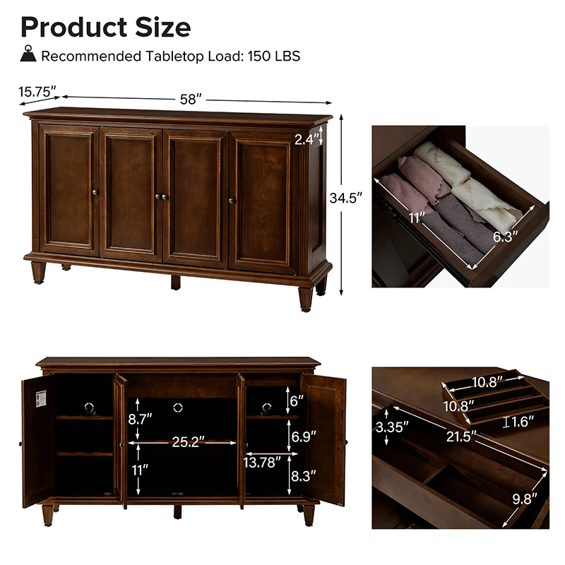 Mitchell 58" Wide Sideboard Buffet Cabinet with Wine Bottle Storage - Image 3